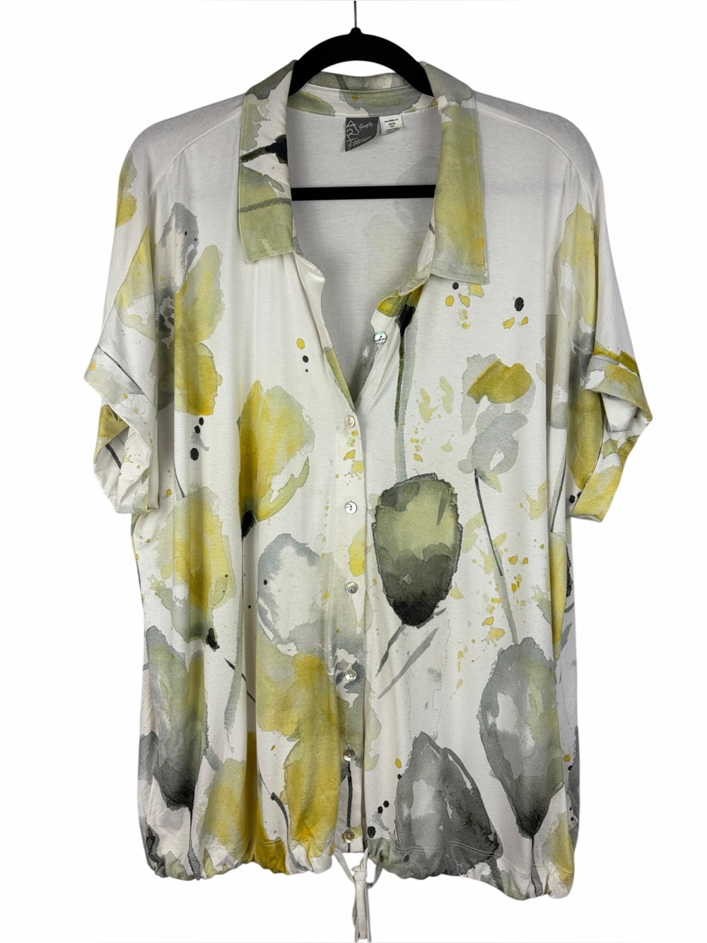 Dolcezza Simply Art Watercolor Floral Button Front Tunic Top XXL